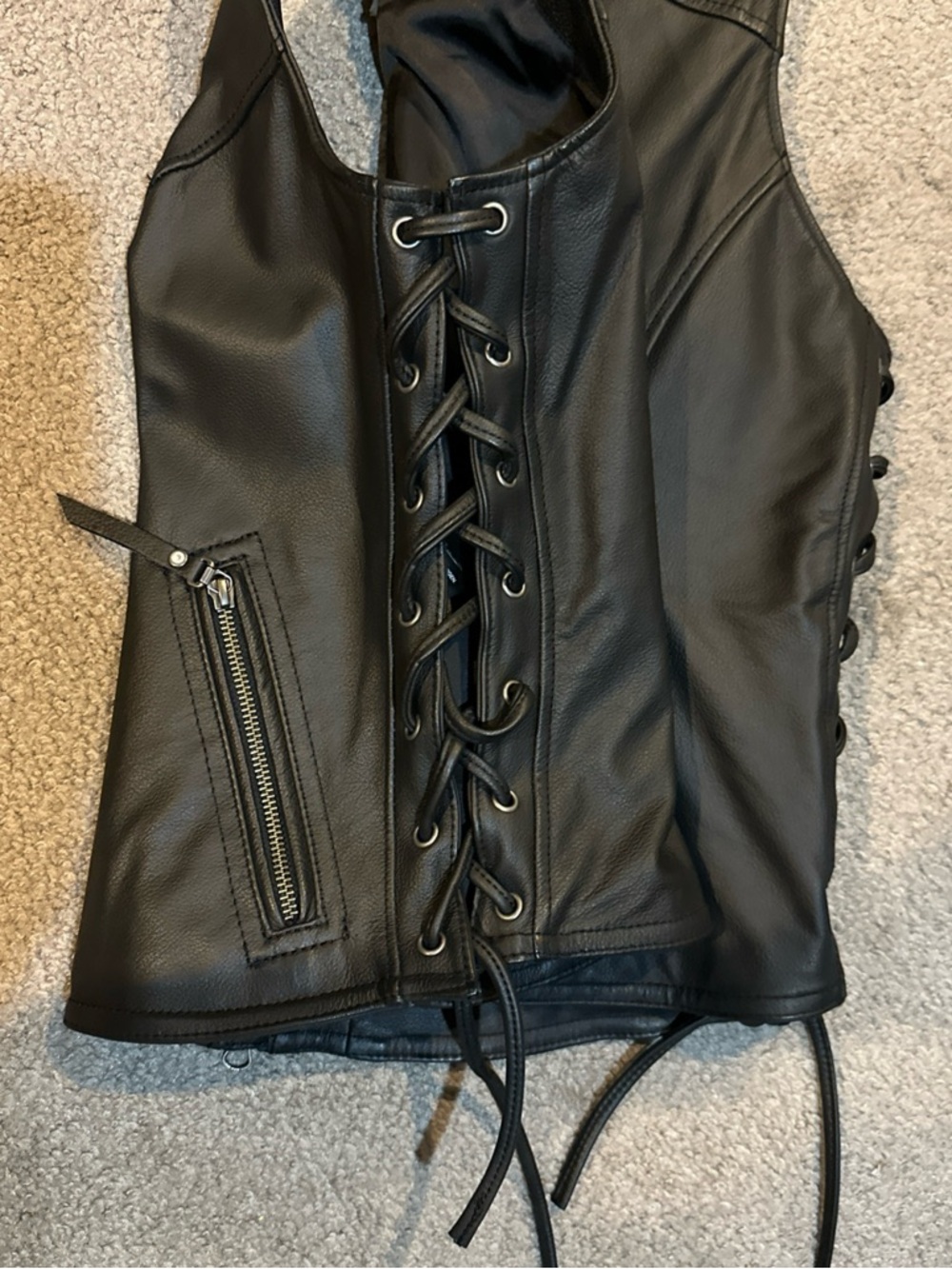 Harley-Davidson Black Leather Corset  Vest with Lace-Up Front.  Motor clothes.